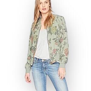 Pam & Gela Womens Floral Print Bomber Jacket Lyocell Green sz M